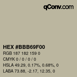 Color code: HEX #BBB69F00 | qconv.com