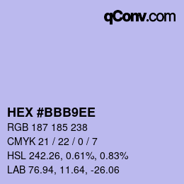Color code: HEX #BBB9EE | qconv.com