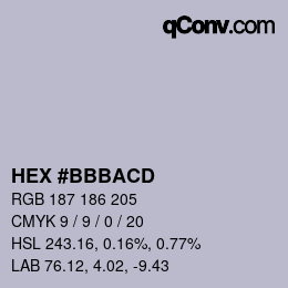 Color code: HEX #BBBACD | qconv.com