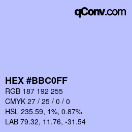 颜色代码: HEX #BBC0FF | qconv.com