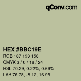 カラーコード: HEX #BBC19E | qconv.com