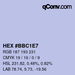 カラーコード: HEX #BBC1E7 | qconv.com