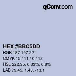 颜色代码: HEX #BBC5DD | qconv.com