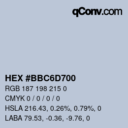 Color code: HEX #BBC6D700 | qconv.com