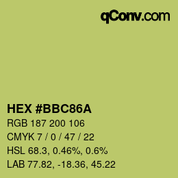 Farbcode: HEX #BBC86A | qconv.com