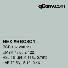 Código de color: HEX #BBC8C4 | qconv.com