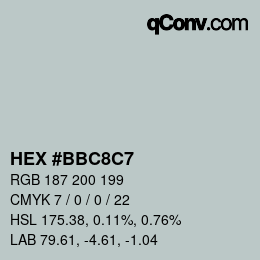 Farbcode: HEX #BBC8C7 | qconv.com