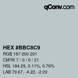 カラーコード: HEX #BBC8C9 | qconv.com