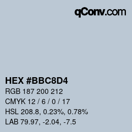 颜色代码: HEX #BBC8D4 | qconv.com