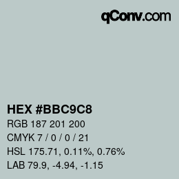 Farbcode: HEX #BBC9C8 | qconv.com