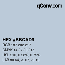 颜色代码: HEX #BBCAD9 | qconv.com