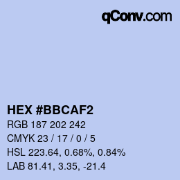 颜色代码: HEX #BBCAF2 | qconv.com