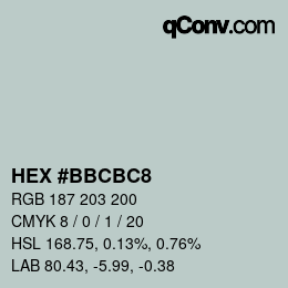 Color code: HEX #BBCBC8 | qconv.com