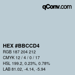颜色代码: HEX #BBCCD4 | qconv.com