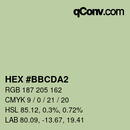 カラーコード: HEX #BBCDA2 | qconv.com