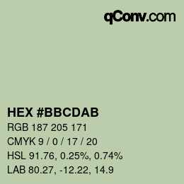 カラーコード: HEX #BBCDAB | qconv.com