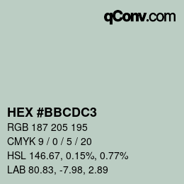 Color code: HEX #BBCDC3 | qconv.com