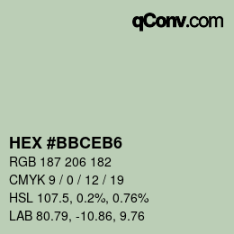 颜色代码: HEX #BBCEB6 | qconv.com