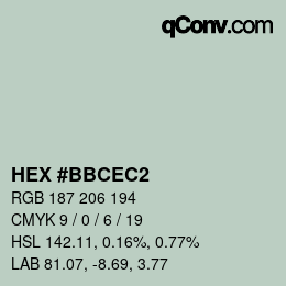 Color code: HEX #BBCEC2 | qconv.com