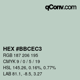 颜色代码: HEX #BBCEC3 | qconv.com