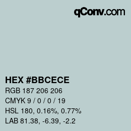 カラーコード: HEX #BBCECE | qconv.com