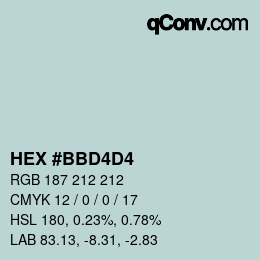颜色代码: HEX #BBD4D4 | qconv.com