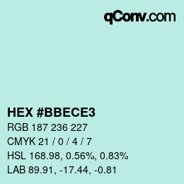 Color code: HEX #BBECE3 | qconv.com