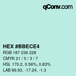 Color code: HEX #BBECE4 | qconv.com