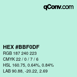 Color code: HEX #BBF0DF | qconv.com