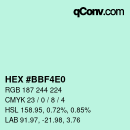 カラーコード: HEX #BBF4E0 | qconv.com