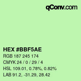 Color code: HEX #BBF5AE | qconv.com