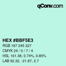 Color code: HEX #BBF5E3 | qconv.com