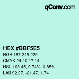 Color code: HEX #BBF5E5 | qconv.com