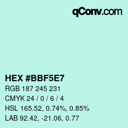 Color code: HEX #BBF5E7 | qconv.com