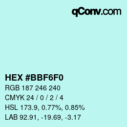 Color code: HEX #BBF6F0 | qconv.com