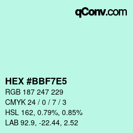 Color code: HEX #BBF7E5 | qconv.com