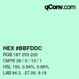 Color code: HEX #BBFDDC | qconv.com