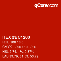 Código de color: HEX #BC1200 | qconv.com