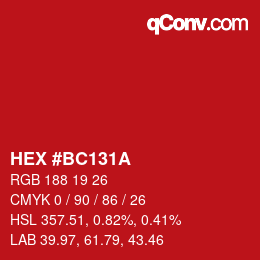 Color code: HEX #BC131A | qconv.com