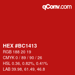 Color code: HEX #BC1413 | qconv.com