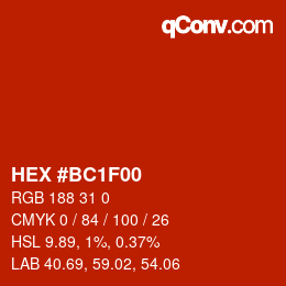 カラーコード: HEX #BC1F00 | qconv.com