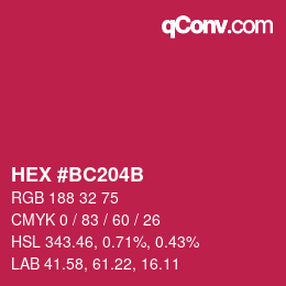 Code couleur: HEX #BC204B | qconv.com