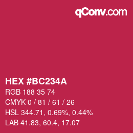 カラーコード: HEX #BC234A | qconv.com