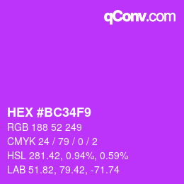 颜色代码: HEX #BC34F9 | qconv.com