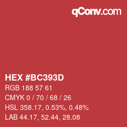 Code couleur: HEX #BC393D | qconv.com