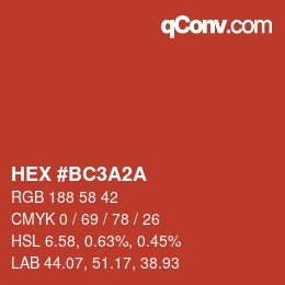 颜色代码: HEX #BC3A2A | qconv.com