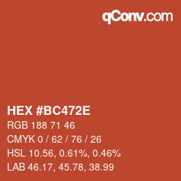 Color code: HEX #BC472E | qconv.com
