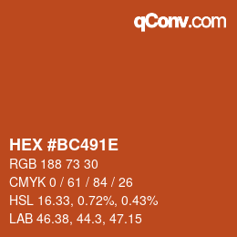 Color code: HEX #BC491E | qconv.com