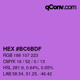 カラーコード: HEX #BC6BDF | qconv.com