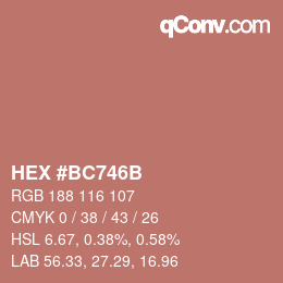 Color code: HEX #BC746B | qconv.com